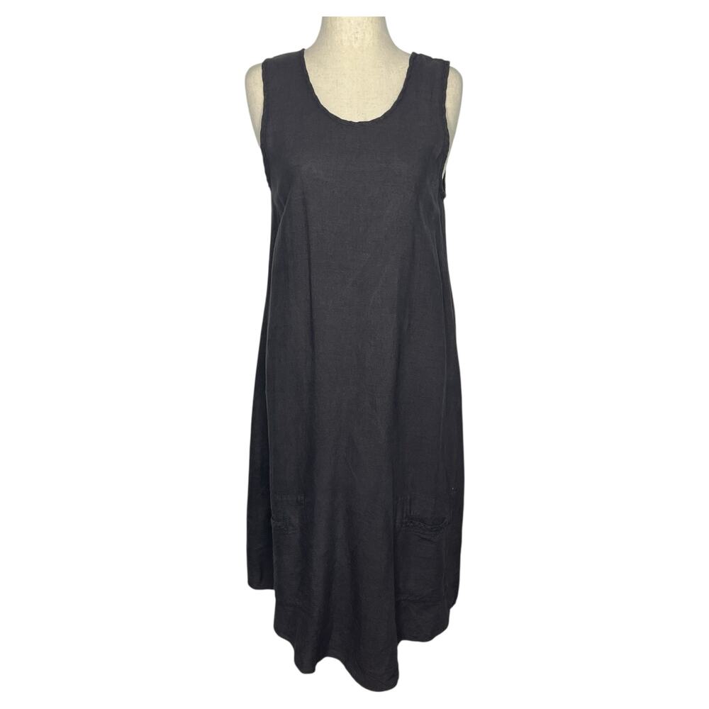 Cynthia Ashby Women's Dress Size S Purple Grey 100% Linen Midi Shift Sleeveless